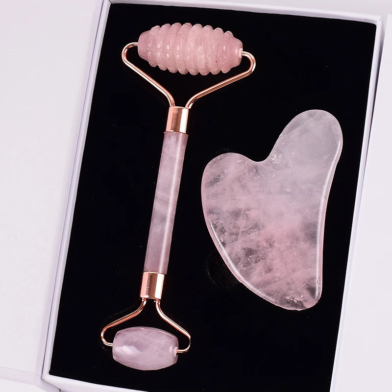 Rouleau de Massage Visage en Pierre Naturelle et Outil Gua Sha – Rituel de Soin Ancestral