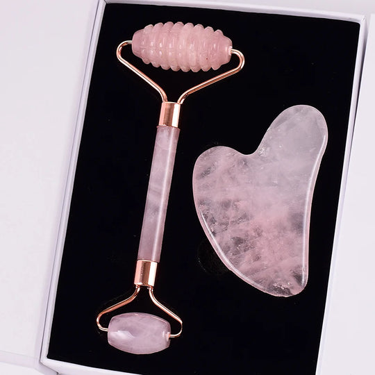 Rouleau de Massage Visage en Pierre Naturelle et Outil Gua Sha – Rituel de Soin Ancestral