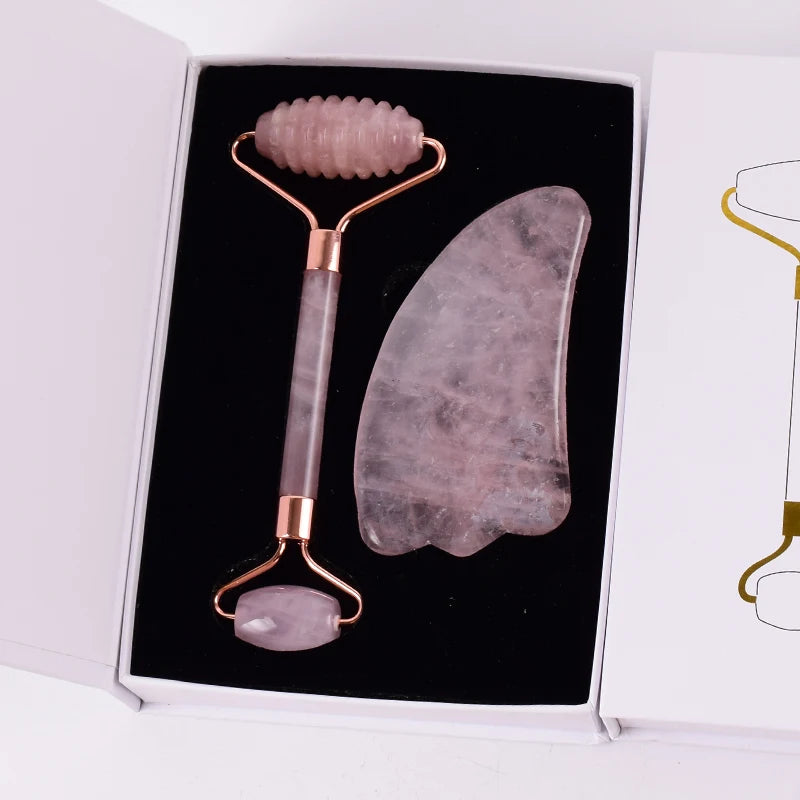 Rouleau de Massage Visage en Pierre Naturelle et Outil Gua Sha – Rituel de Soin Ancestral