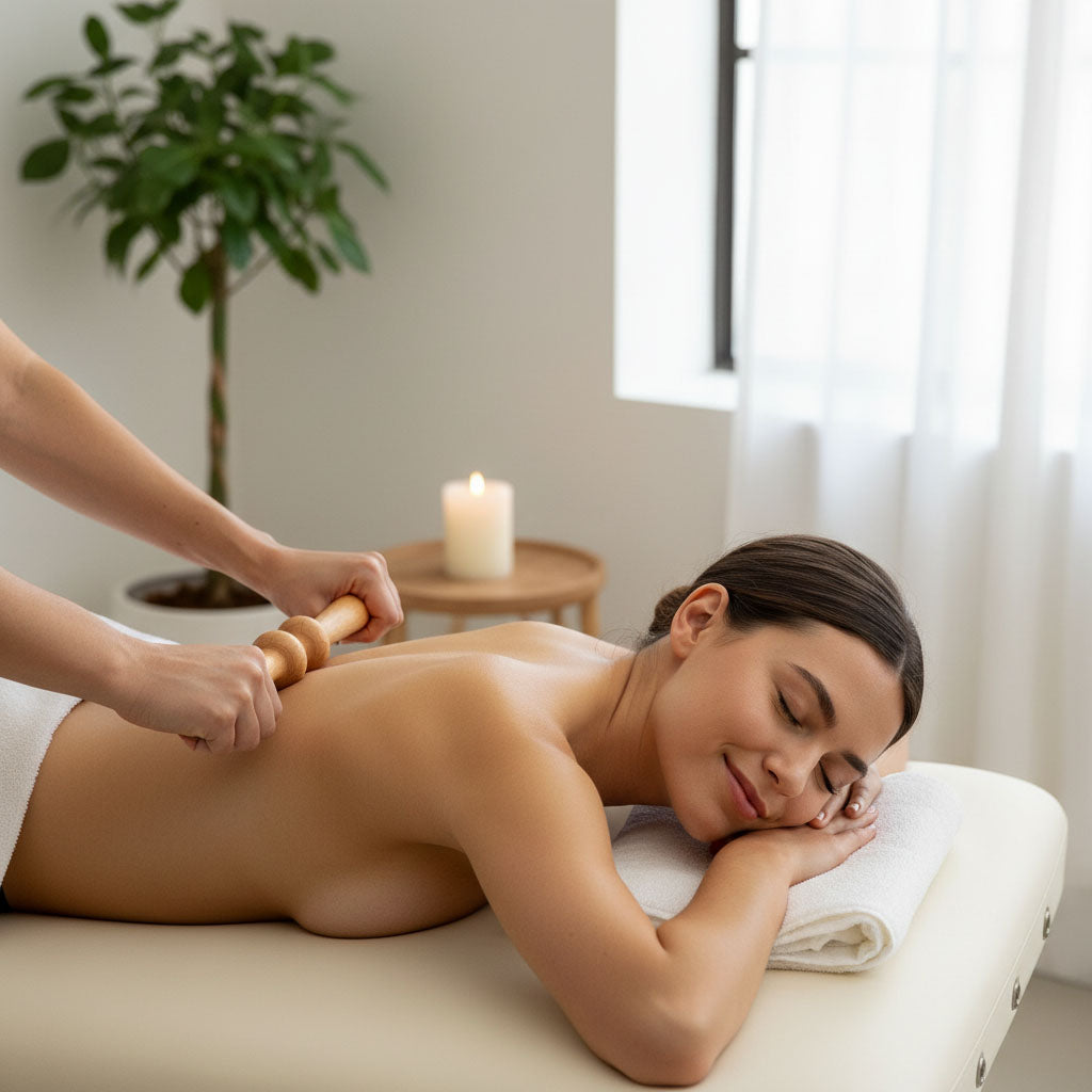 Bâton de massage en bois ergonomique – Rouleau de massage musculaire, drainage, relaxation du dos, nuque et jambes