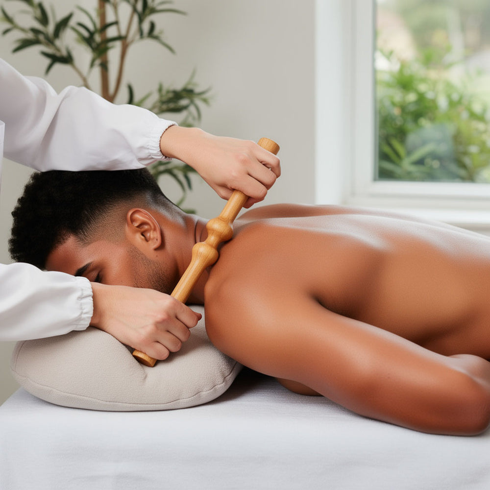 Bâton de massage en bois ergonomique – Rouleau de massage musculaire, drainage, relaxation du dos, nuque et jambes