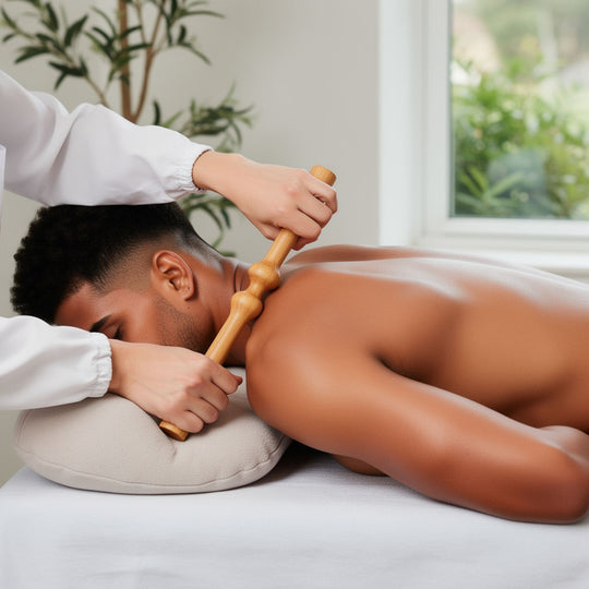 Bâton de massage en bois ergonomique – Rouleau de massage musculaire, drainage, relaxation du dos, nuque et jambes