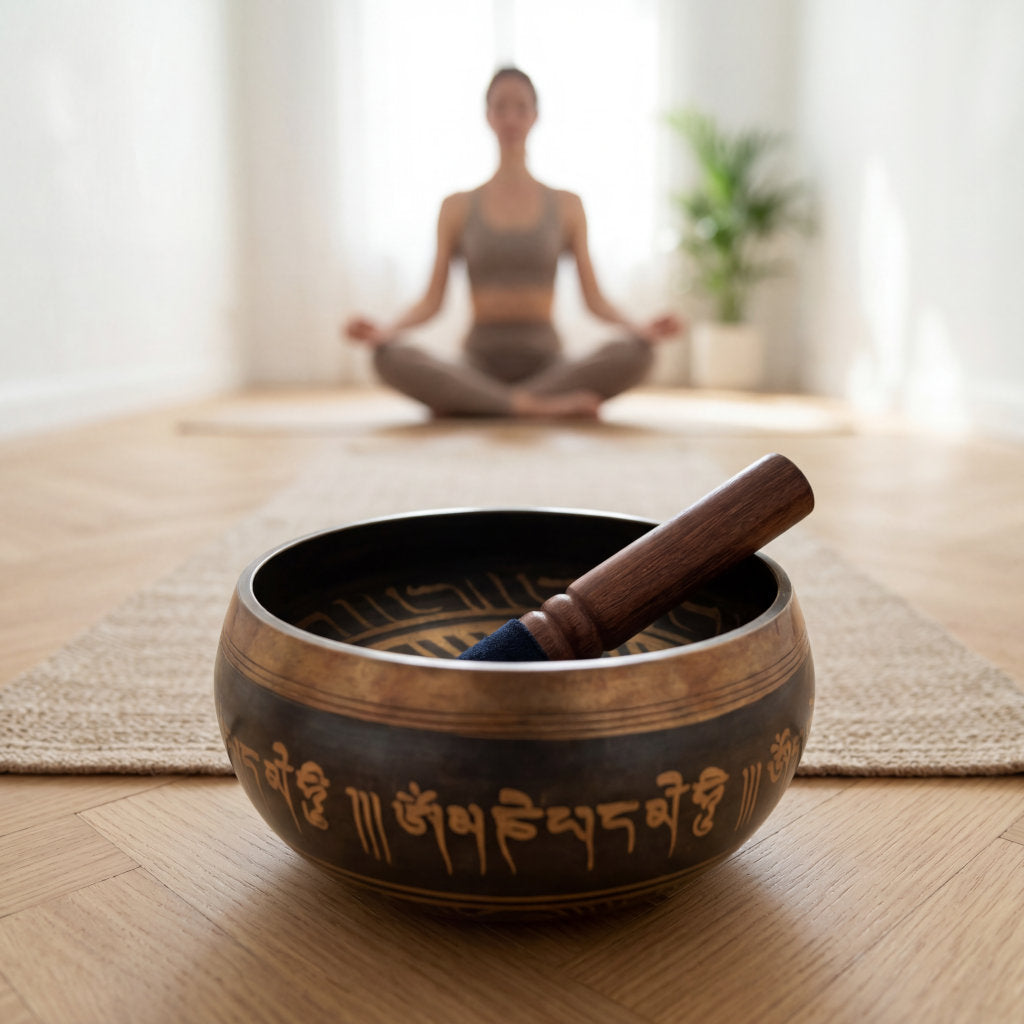 Bol chantant tibétain en cuivre fait main – Ensemble méditation yoga