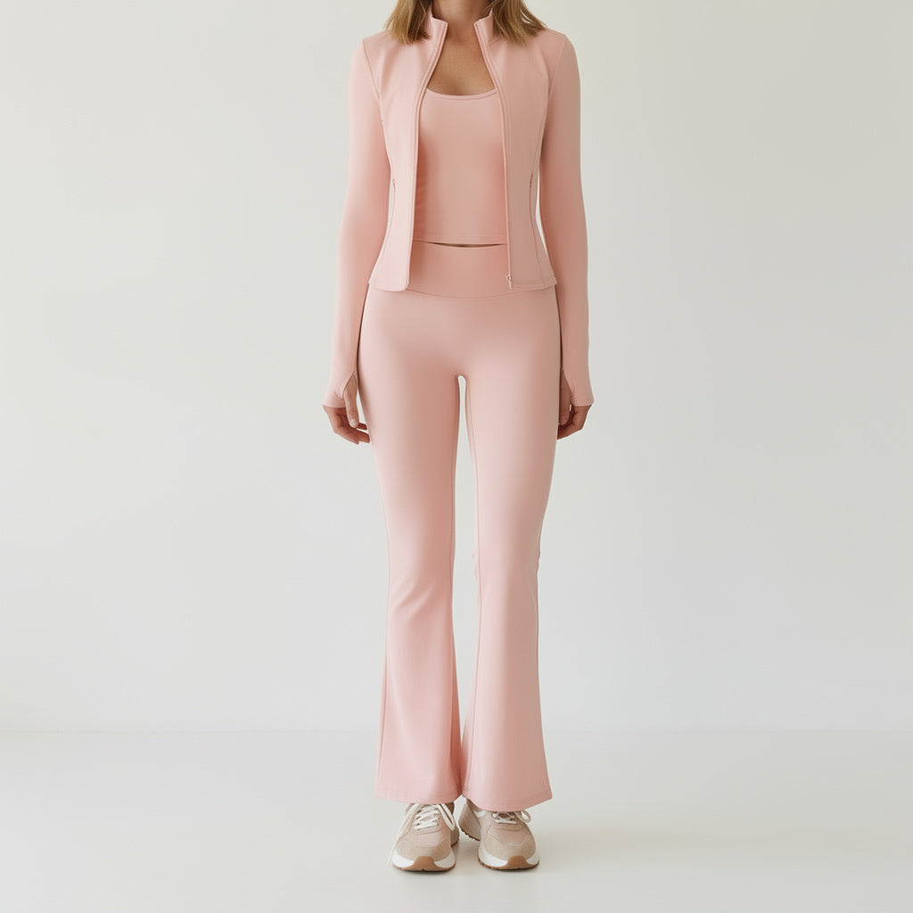 Ensemble Yoga 3 pièces – Leggings, soutien-gorge et haut à manches