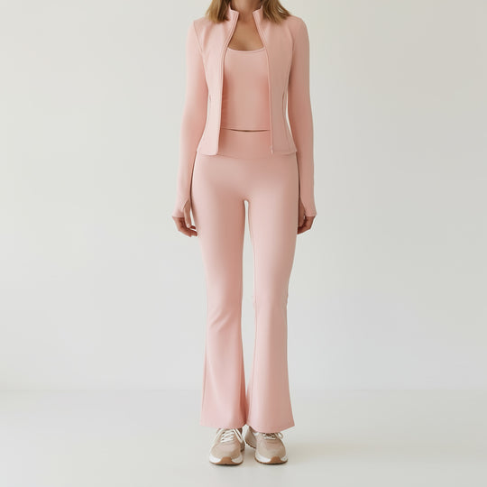 Ensemble Yoga 3 pièces – Leggings, soutien-gorge et haut à manches