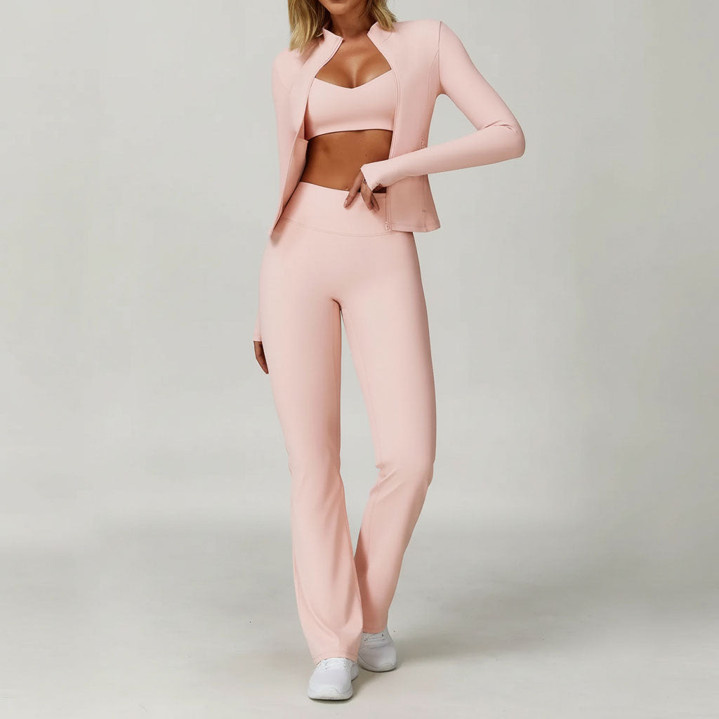 Ensemble Yoga 3 pièces – Leggings, soutien-gorge et haut à manches