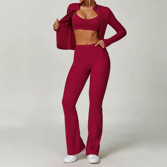 Ensemble Yoga 3 pièces – Leggings, soutien-gorge et haut à manches
