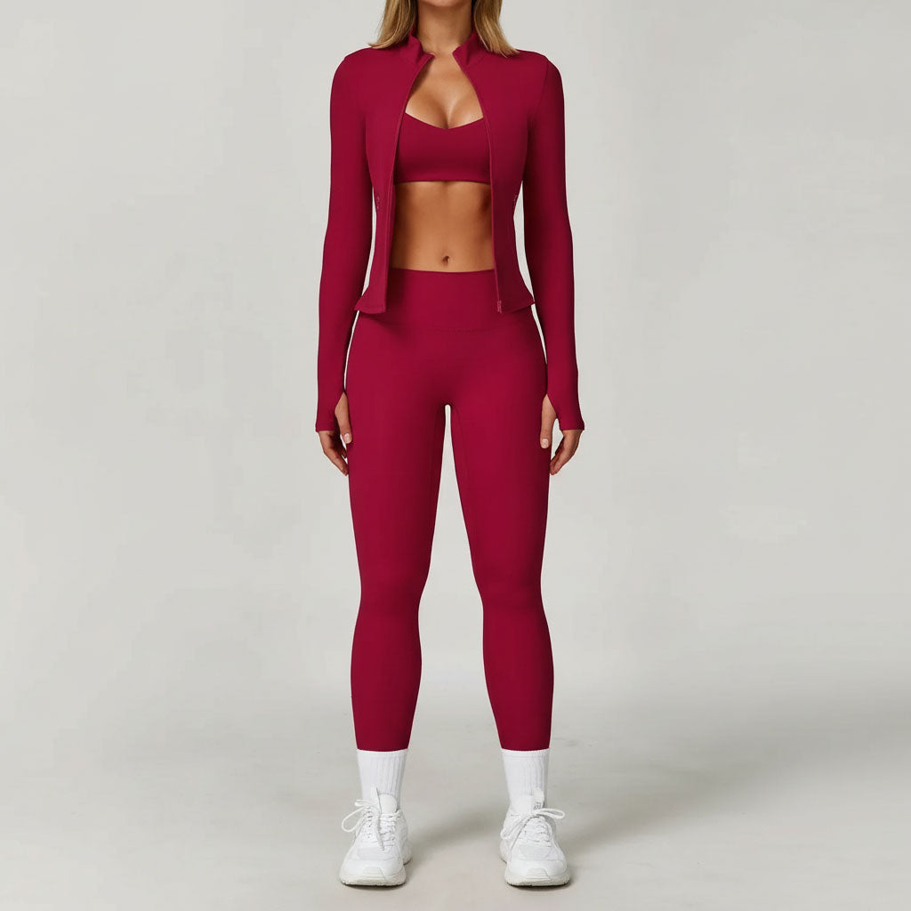 Ensemble Yoga 3 pièces – Leggings, soutien-gorge et haut à manches