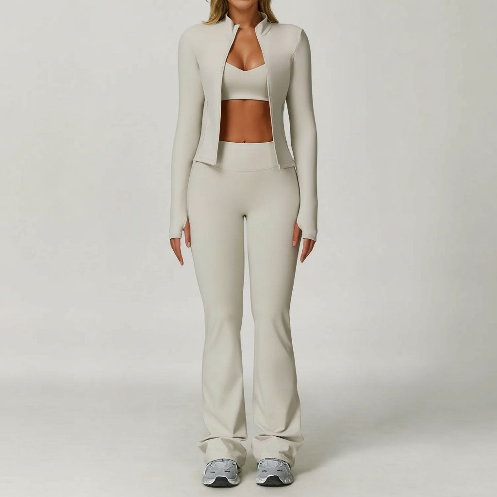Ensemble Yoga 3 pièces – Leggings, soutien-gorge et haut à manches