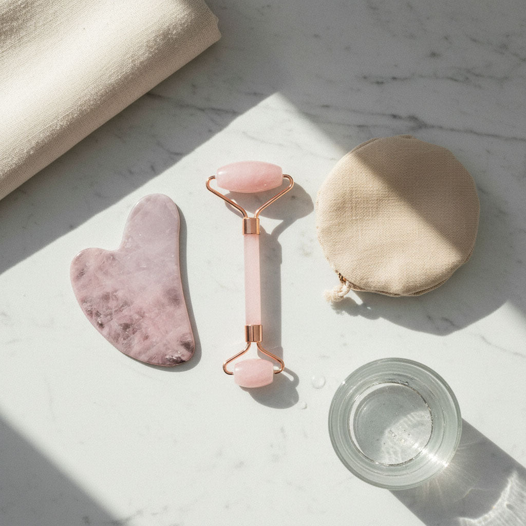 Rouleau de Massage Visage en Pierre Naturelle et Outil Gua Sha – Rituel de Soin Ancestral