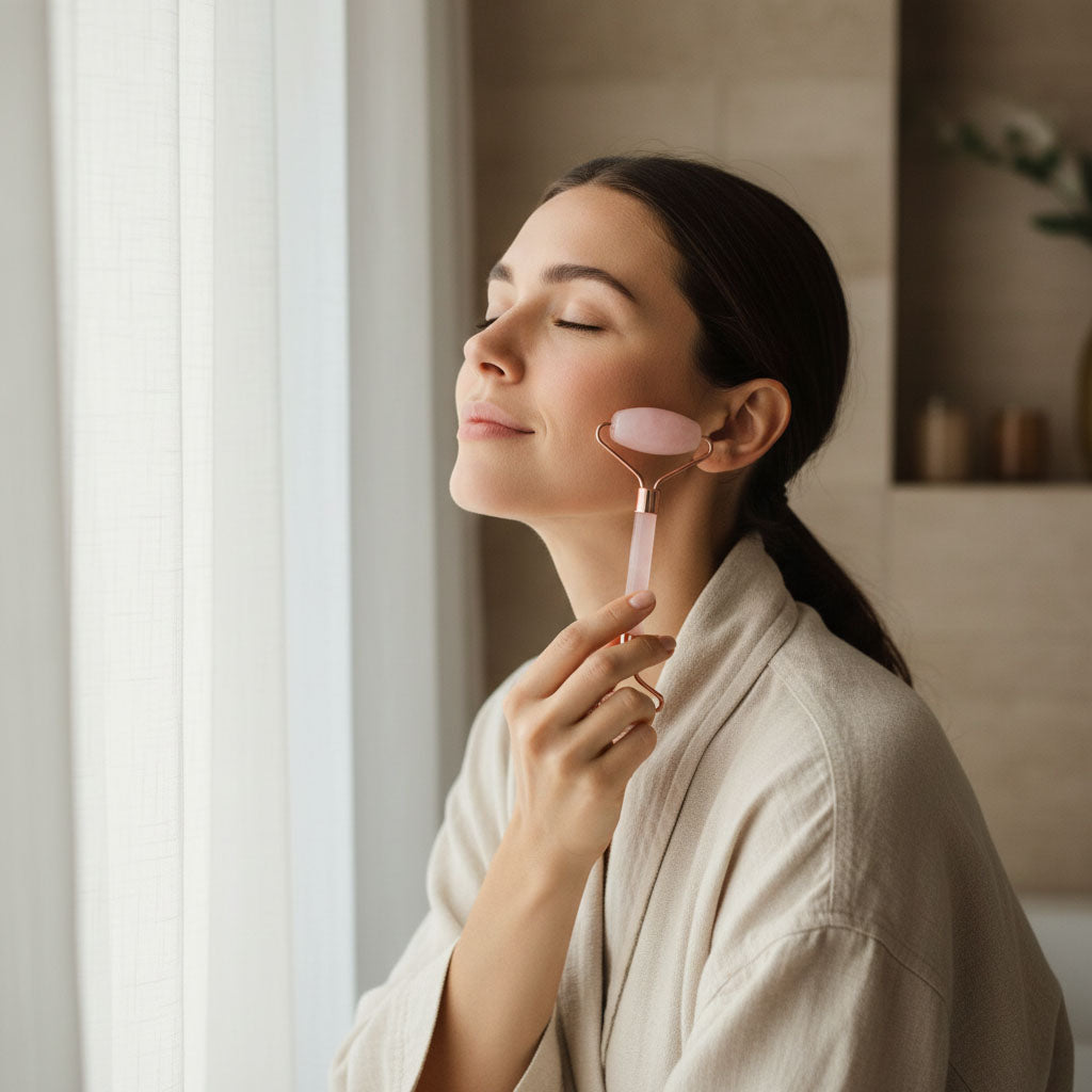 Rouleau de Massage Visage en Pierre Naturelle et Outil Gua Sha – Rituel de Soin Ancestral