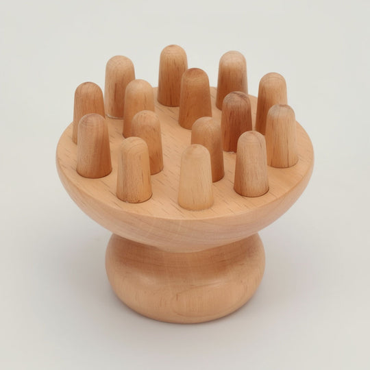 Masseur champignon en bois de hêtre – Outil de massage manuel ergonomique pour le cuir chevelu et le corps