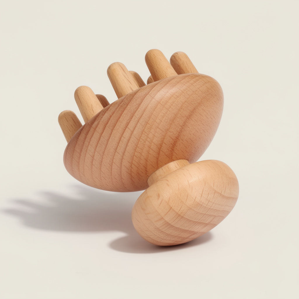 Masseur champignon en bois de hêtre – Outil de massage manuel ergonomique pour le cuir chevelu et le corps