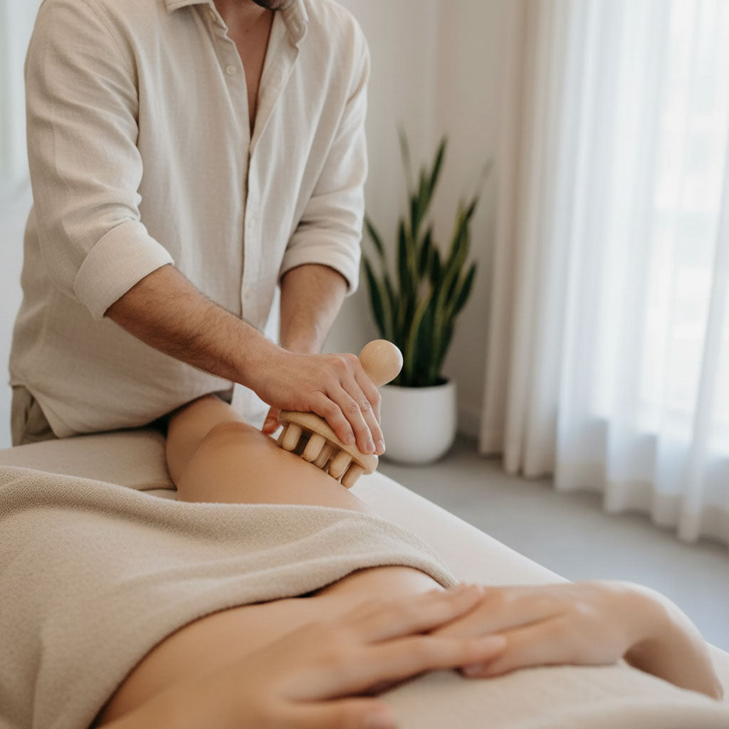 Masseur champignon en bois de hêtre – Outil de massage manuel ergonomique pour le cuir chevelu et le corps