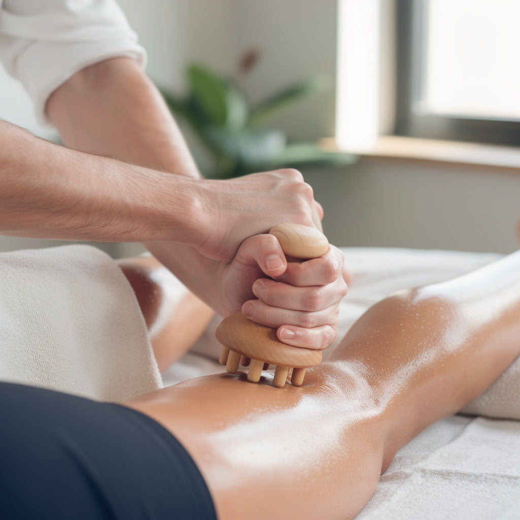Masseur champignon en bois de hêtre – Outil de massage manuel ergonomique pour le cuir chevelu et le corps