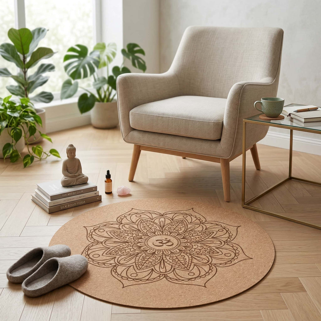 Petit tapis de yoga rond en liège naturel – Antidérapant  (Ø 60 cm)
