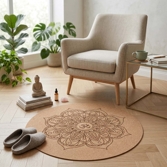 Petit tapis de yoga rond en liège naturel – Antidérapant  (Ø 60 cm)