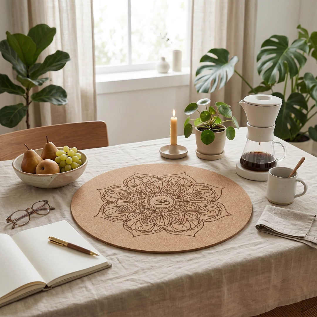 Petit tapis de yoga rond en liège naturel – Antidérapant  (Ø 60 cm)