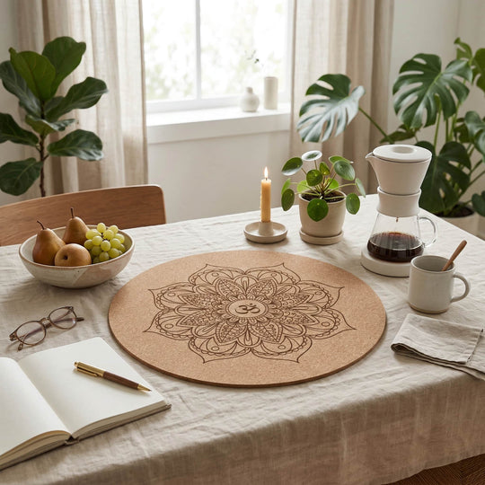 Petit tapis de yoga rond en liège naturel – Antidérapant  (Ø 60 cm)