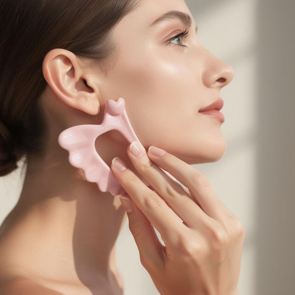 Planche Gua Sha en céramique — Outil de massage visage et corps, forme ailée coréenne