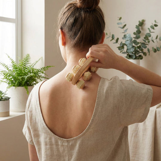 Rouleau de Massage en Bois – Masseur Manuel pour Dos, Cou et Jambes