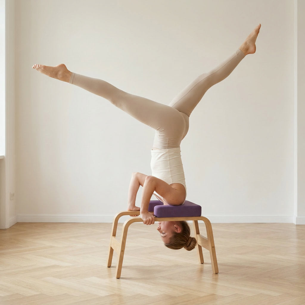 Tabouret inversé de yoga en bois – Chaise de pratique assistée pour inversions et méditation à domicile