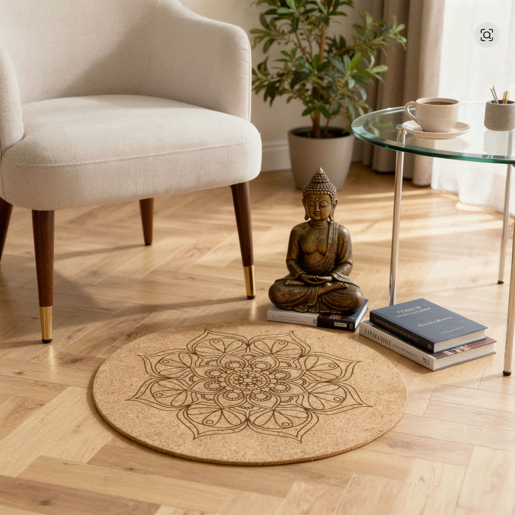 Tapis de méditation rond en liège – antidérapant (68 cm)