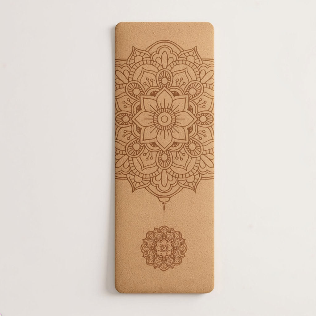 tapis de yoga en liège motif mandala