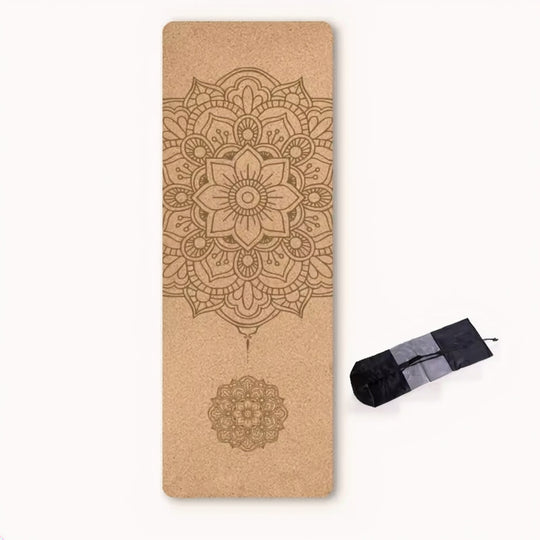 tapis de yoga liège avec sac. Motif mandala