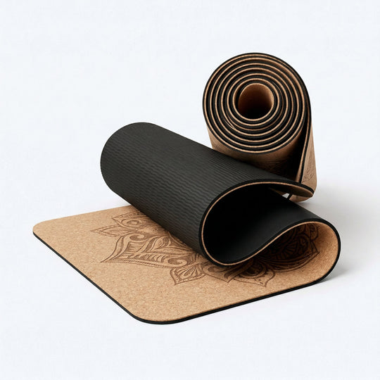 Tapis de yoga en liège naturel et TPE – Antidérapant, absorbant, 4 mm