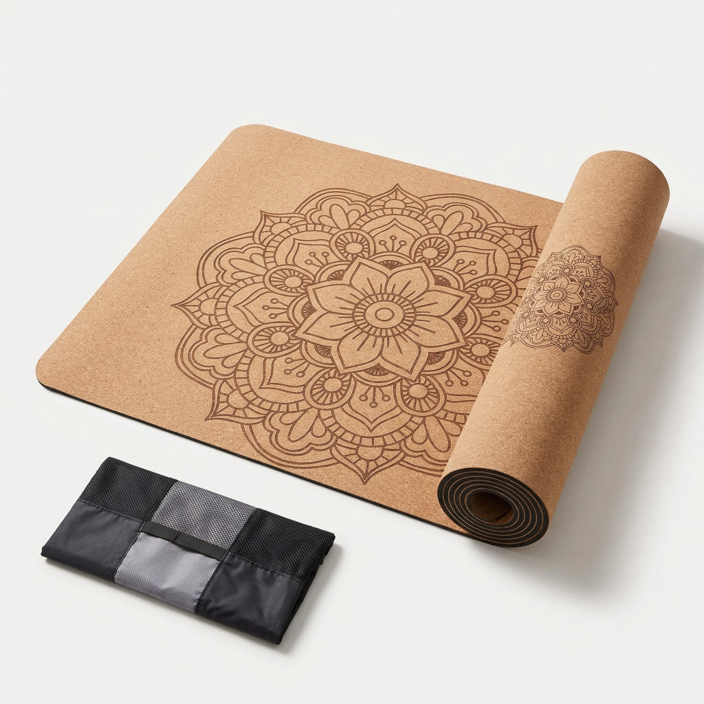 Tapis de yoga en liège naturel et TPE – Antidérapant, absorbant, 4 mm
