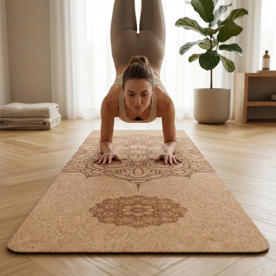 Tapis de yoga en liège naturel et TPE – Antidérapant, absorbant, 4 mm