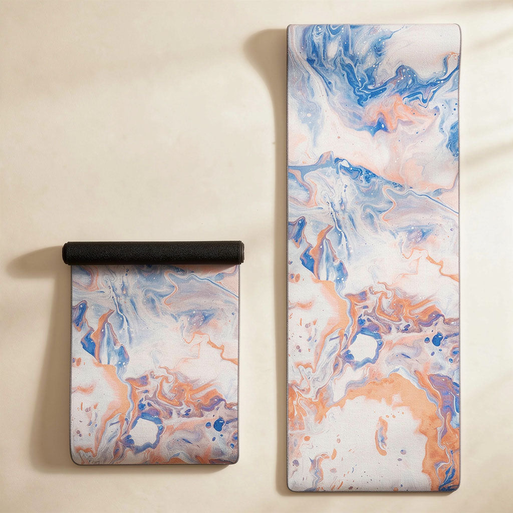 tapis de yoga, thème bariolé rappelant un tableau de peinture